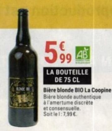 Bière blonde BIO La Coopine