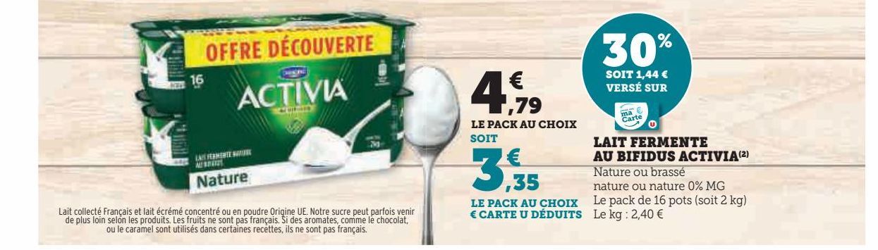 LAIT FERMENTE  AU BIFIDUS ACTIVIA