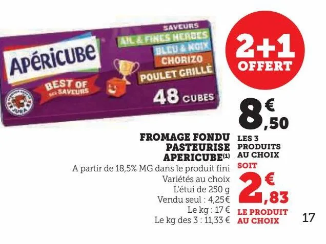 fromage fondu  pasteurise  apericube