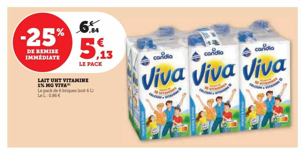 lait uht vitamine  1% mg viva