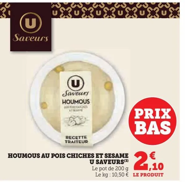 houmous au pois chiches et sesame  u saveurs