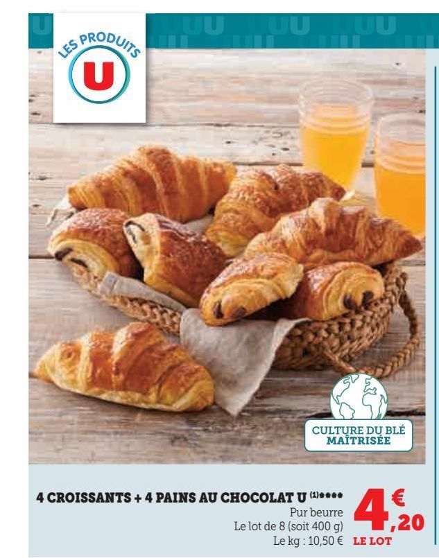 4 CROISSANTS + 4 PAINS AU CHOCOLAT U