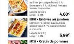 Lab 350g  Lag: 13.14€  La bote 550 g  12,116  4,60€  88653. Endives au jambon  Endves 31%  tessu  arigne Fanc 17% sabi 