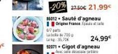 6/7 pata  Labda 7000 kg:36,70€  86012+ Sauté d'agneau Origina France. 