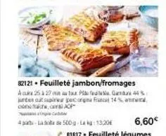 82121. feuilleté jambon/fromages acire 25 à 27 min au taux pak gan 445 untes out sapi percorgea franc 14% acp  4-l 500g-lag: 13,20€ 