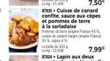 7.50€  87835 Cuisse de canard confite, sauce aux cèpes et pommes de terre à la sarladaise Pormes de tara prig cu carandage 25% cipes 4%  Late de 350 Lek: 22 