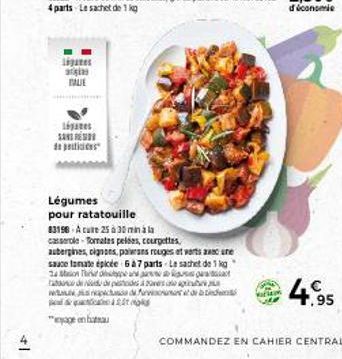 +1  Légates រង  TALE  légates SANDRE  Légumes pour ratatouille  83158 A cure 25 à 30 min ala  casserole-Tomates pelses, courgettes  aubergines, cignons, parans rouges et vos ne sauce tomate épicée 6 à