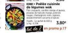 83880 Poélée cuisinée de légumes wok  Falso cantas orange jas pousas de hos mange, pero pes, champgrossos amat carc 4-600g 1:6,3%  Wkg  3,80€  lot de 2 en promo p.17 