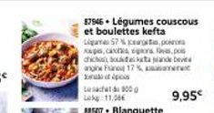 VW  87946 Légumes couscous et boulettes kefta Ligames57% ergo, po  ogs, cats, spors  spo  chic bata pande bevi angine Fan 17%  of pos  Lesacht 900g Lokg: 11.06  9,95€ 