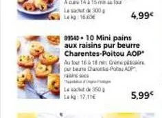 pub rain sc  le sac de 360 14 kg 17,11€  89540-10 mini pains aux raisins pur beurre charentes-poitou aop*  au tour 16 18 in on  chapadp  4,99€  5,99€ 