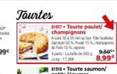 Tourtes  81917- Tourte poulet/  champignons  Adare 30 a 35 ans Dan 50%  Pas 10% op  4para-Late 500 17,0  15% charp  9,30€  8,99€ 