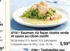 87738 Saumon, riz façon risotto verde et sauce au citron confit Ro San Andra S1% 18 % p Lad 320g-kg :18.72€ 