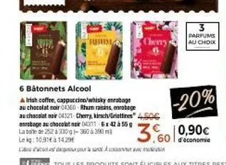 joff  ruhihim  6 bâtonnets alcool  a irish coffee, cappuccino/whisky enrobage  au chocolat noir 04360 rhamn raisins, enrobage  cherry  au chocolat noir 04321- cherry, kirsch griettines 450€ enrobage a