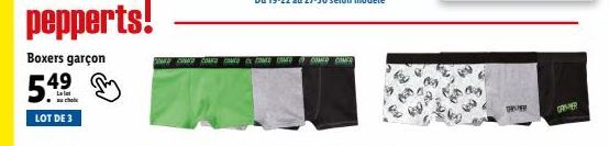 Boxers garçon  5.49  LOT DE 3  CONCE COS COND CONNO EX FOMED COMED OF COMED COMER  TE  GRAMMER 