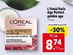 l'oreal  paris  age perfect  golden age  soin rose re-fortifiant jour  anti-relichement  réactive eclat naturel calcium polyphenols de moine peaux matures et tes  l'oréal paris  age perfect golden age