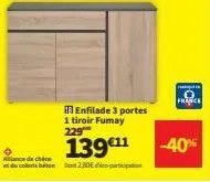 enfilade 3 portes  1 tiroir fumay 229⁰  139¹1  allance de chine  et du colaris beton do 2,80€ doppio  france  -40% 