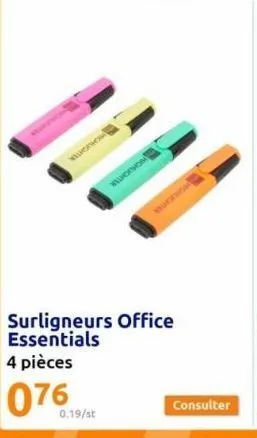 surligneurs office essentials  4 pièces  076  0.19/st 