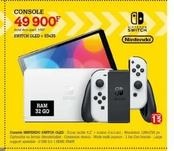 console  49 900  dont éco-part. 100 switch oled +53435  ram 32 go  switch  13  console nintendo switch oled-battle 0.2 station d'accal-pesutun 1280x720 - cartouche ou forma demanadise-connexion -mode 