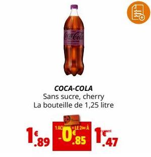 COCA-COLA  Sans sucre, cherry La bouteille de 1,25 litre  1.89 0.85 1.47 