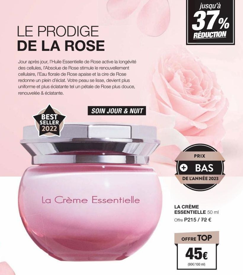 LE PRODIGE DE LA ROSE  Jour après jour, l'Huile Essentielle de Rose active la longévité des cellules, l'Absolue de Rose stimule le renouvellement cellulaire, l'Eau florale de Rose apaise et la cire de