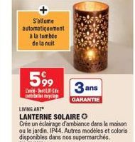 S'allume automatiquement  à la tombée de la nuit  599  L-1  LIVING ART  LANTERNE SOLAIRE O  Crée un éclairage d'ambiance dans la maison ou le jardin. IP44. Autres modèles et coloris disponibles dans n