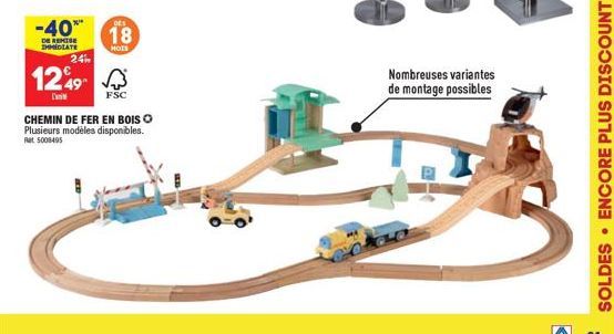 -40**  DE REMISE EMMIDIATE  24  1249  DES  18  HOIS  FSC  CHEMIN DE FER EN BOIS Ⓒ  Plusieurs modèles disponibles. Rat 5008495  Nombreuses variantes  de montage possibles 