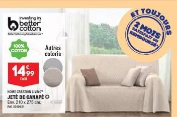 investing in better  cry  100% coton  14,99  l'  autres coloris  home creation living jeté de canapé o env. 210 x 275 cm. ret 5010921  2 mois satisfait ou rembourse 