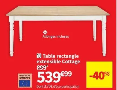 table rectangle extensible cottage