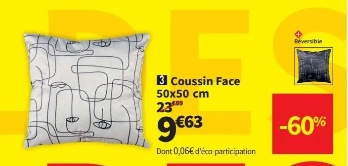 coussin face 50x50 cm