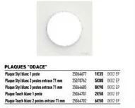 plaques "odace" plaque stymaps plaque blanc plaque styl man 3 placht  25044677 135 000 ep 71252 sc 002 125064685 be90 0002 ep 2504301 2450 000 p 6450 deep  plaque tc2725064702 