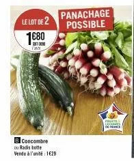 le lot de 2  1680  i'  b concombre ou rafis hotte vendu à l'unité 1€29  panachage possible  fruits secomes 