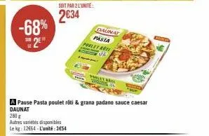 -68% se 2e  daunat  pasta  prelet reti va  vorlet bät virgige k  a pause pasta poulet rôti & grana padano sauce caesar daunat  280 g  autres variétés disponibles  le kg: 12664-l'unité: 3654  look 