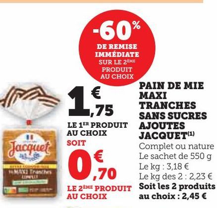 pain de mie maxi tranches sans sucres ajoutes jacquet