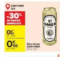 saint-omer (62)  -30%  de remise immediate  0%  lel: 1,60 €  06  bière blonde saint-omer 5%vol, 50 cl  a  omer  primam 