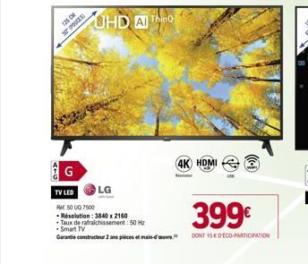 126 CM  SPOUCES  G  TV LED  UHD  LG  | Thinh  RM50UQ7500  Résolution: 3840 x 2160  Taux de rafraichissement: 50 Hz  Smart TV  Garantie constructeur 2 ans pièces et main-d'ouvre.  (4K HDMI  Netto  (1) 