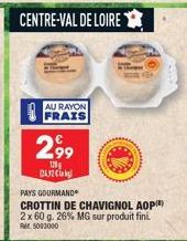 CENTRE-VAL DE LOIRE  AU RAYON FRAIS  2.99  120g 2432 Cla  PAYS GOURMAND  CROTTIN DE CHAVIGNOL AOP) 2x 60 g. 26% MG sur produit fini. Per 5003000 