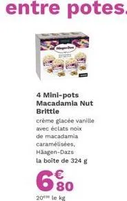 4 mini-pots macadamia nut  brittle  crème glacée vanille  avec éclats noix  de macadamia caramélisées, häagen-dazs la boîte de 324 g  €  680  20 le kg 