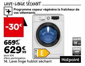 CAPACITE  10 KG  ESSORAGE 1600  kine  Hotpoint 