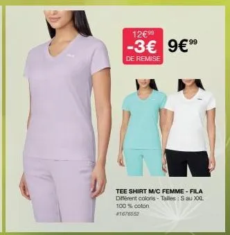 12€99  -3€ 9€ 99  de remise  tee shirt m/c femme - fila different coloris - tailles : sau xxl 100% coton  #1676552 