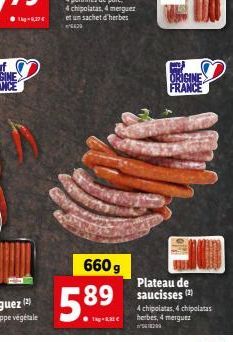 ORIGINE FRANCE  Plateau de saucisses (2) 4 chipolatas, 4 chipolatas herbes, 4 merguez 