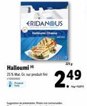 Halloumi (4)  25 % Mat. Gr. sur produit fini 100000  Produkt  FRIDAN@US  Halloumi Cheese  225.6  225 g  249 