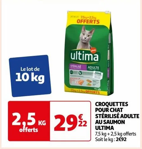 croquettes pour chat stérilisé adulte au saumon ultima