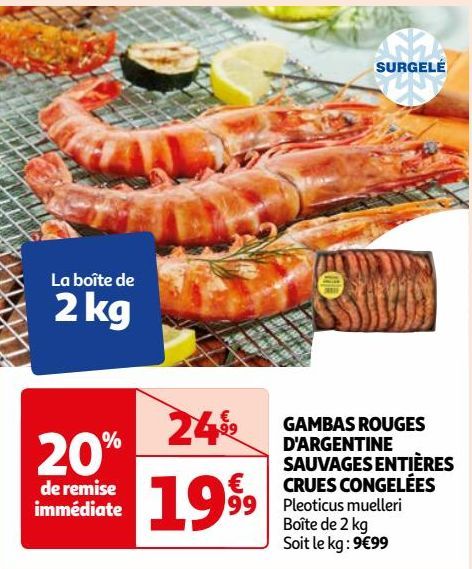 GAMBAS ROUGES D'ARGENTINE SAUVAGES ENTIÈRES CRUES CONGELÉES