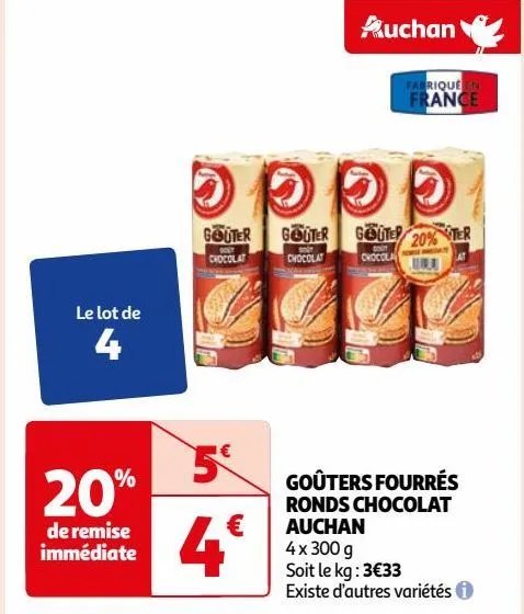 goûters fourrés ronds chocolat auchan