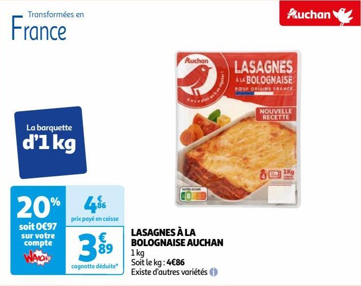 LASAGNES À LA BOLOGNAISE AUCHAN