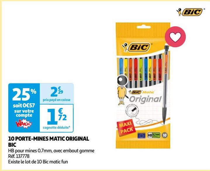 10 PORTE-MINES MATIC ORIGINAL BIC