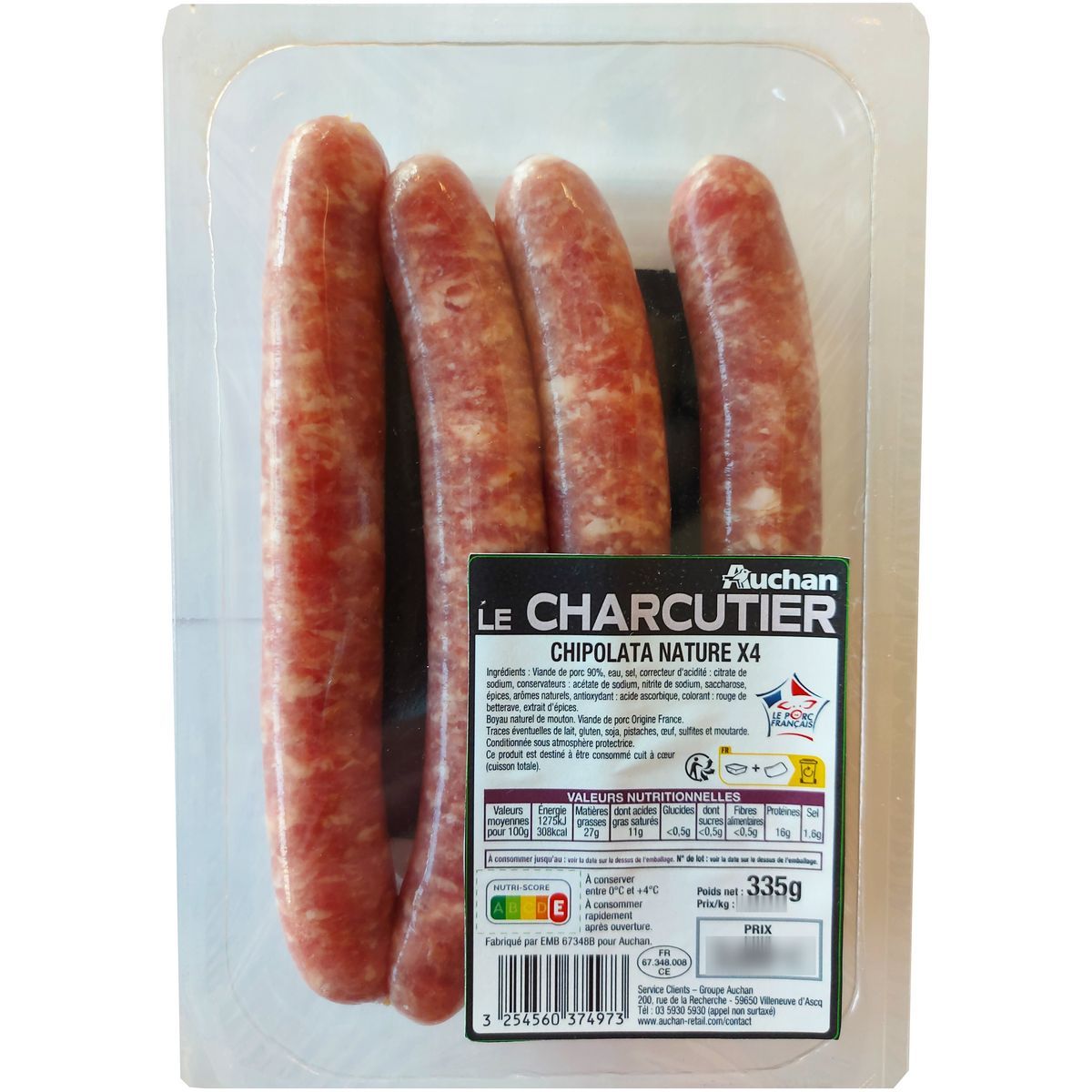 4 CHIPOLATAS AUCHAN LE CHARCUTIER 