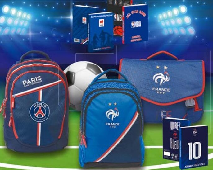 SUR TOUS LES PRODUITS CLUBS DE SPORTS EN CLASSEMENT, AGENDA ET EN MAROQUINERIE SCOLAIRE RealMadrid, PARIS, FCB, FRANCE, ALL BLACKS, NBA 