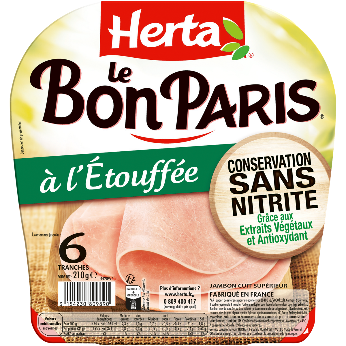 Sut toute la gamme jambon de porc conservation sans nitrite Herta 