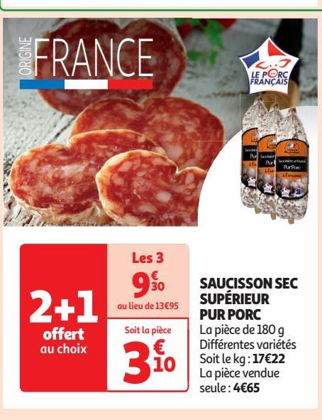 SAUCISSON SEC SUPERIEUR PUR PORC